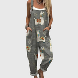 Soft Grey Print Dungarees