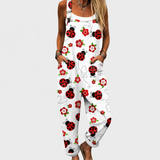 White Ladybug Print Dungarees