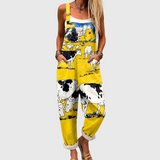 Soft Yellow Dungarees with Rustic Print